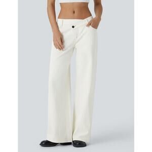 Halara Flex Asymmetric Low Rise Zipper Pockets Baggy M Wide Leg Casual Jeans